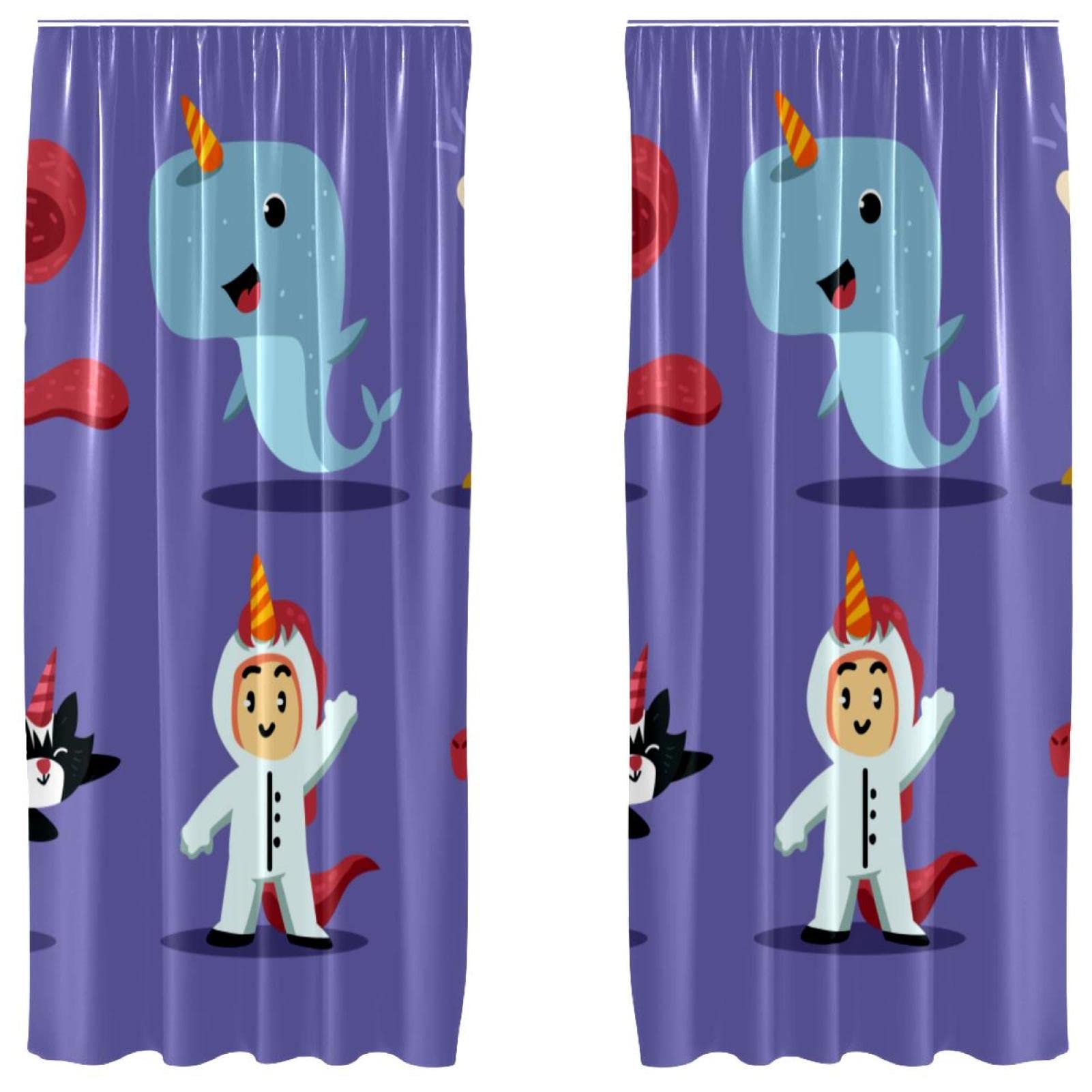 Rideaux licorne violet 140x213 cm lot de 2 avec passe-tringle