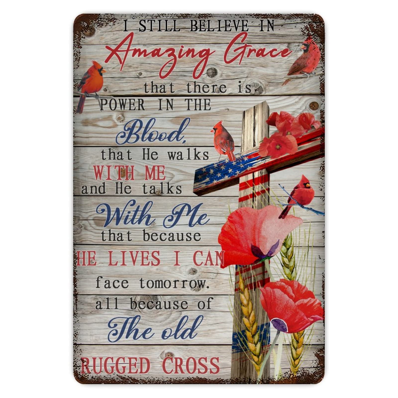 ENEDNATE I Still Believe In Amazing Grace Cardinals Cross Christian Aluminum Sign 8x12 inch Vintage Metal Tin Sign Home Decor for Club Bar Garden Kitchen Restaurant