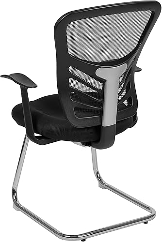 Miniatura 5 de Flash Furniture Silla de recepción lateral de malla negra con base de trineo cromada