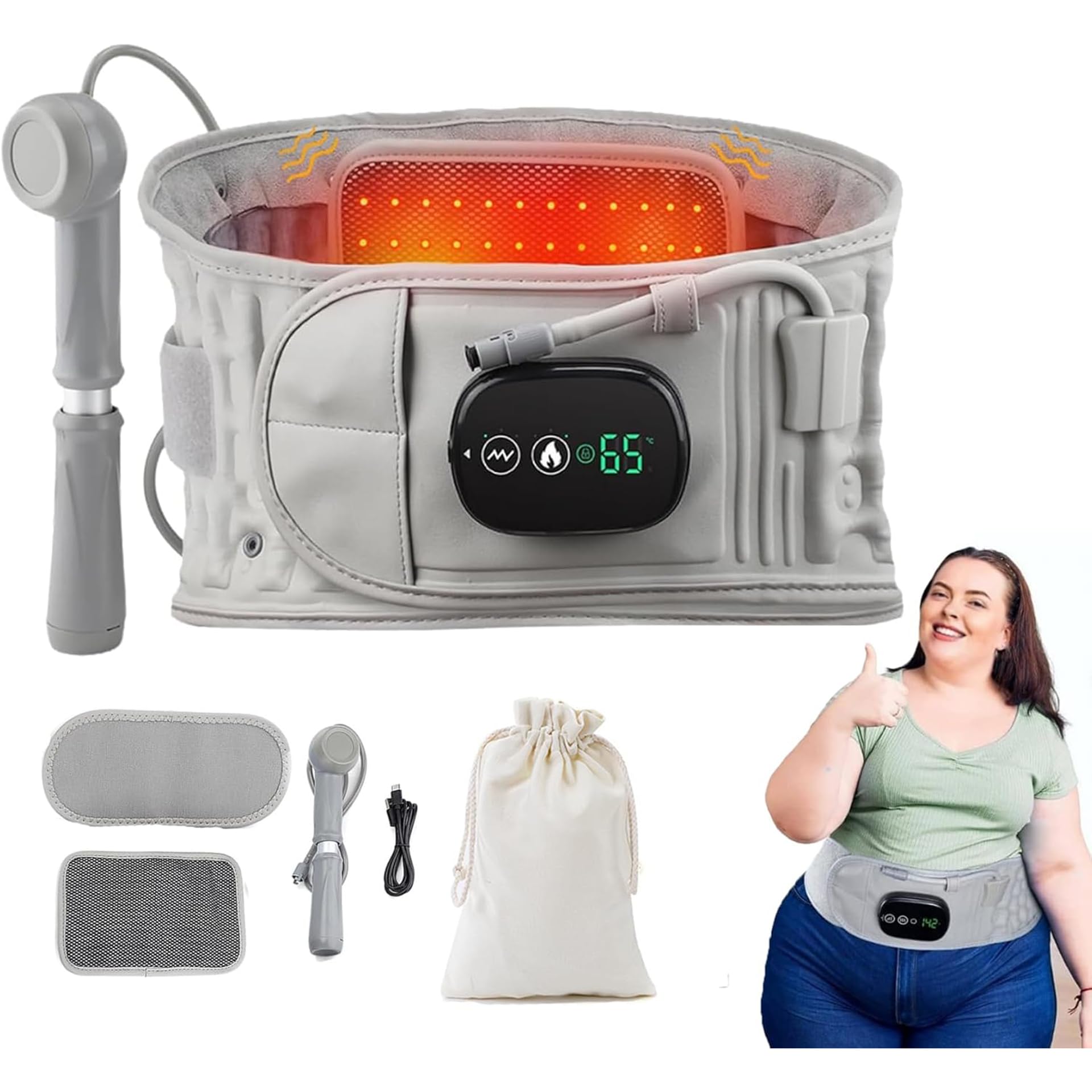 Cintura Lombare 3 in 1, Cintura per Terapia Lombare per il Sollievo dal Dolore, Gonfiabile Cintura Massaggiante per la Schiena Senza Fili con 3 Livelli di Regolazione, Cintura per Supporto Lombare