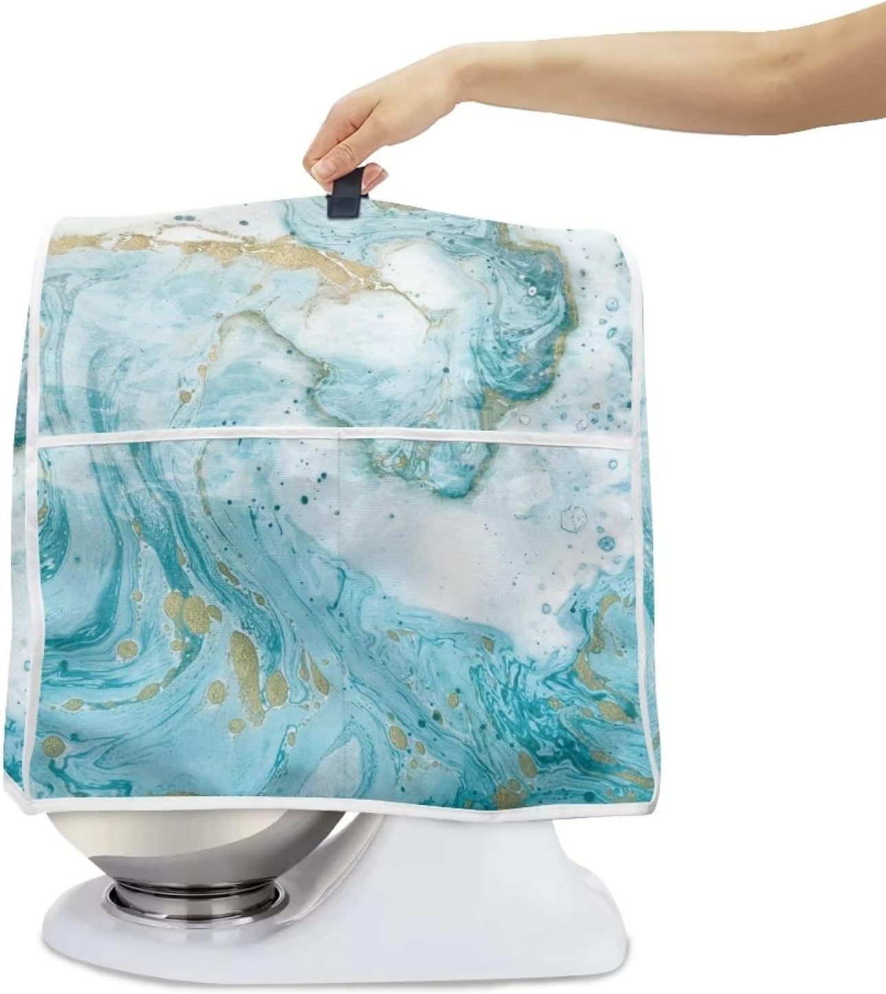 Dreaweet Teal Marble Kitchen Aid Mixer Cover for Stand Mixer,Kitchen Appliance Cover Mixer Dust Cover Compatible with 4.5-5 Quart Tilt Head Bowl Lift Models Mixer,Kitchen Aid Mixer Accessories image 2