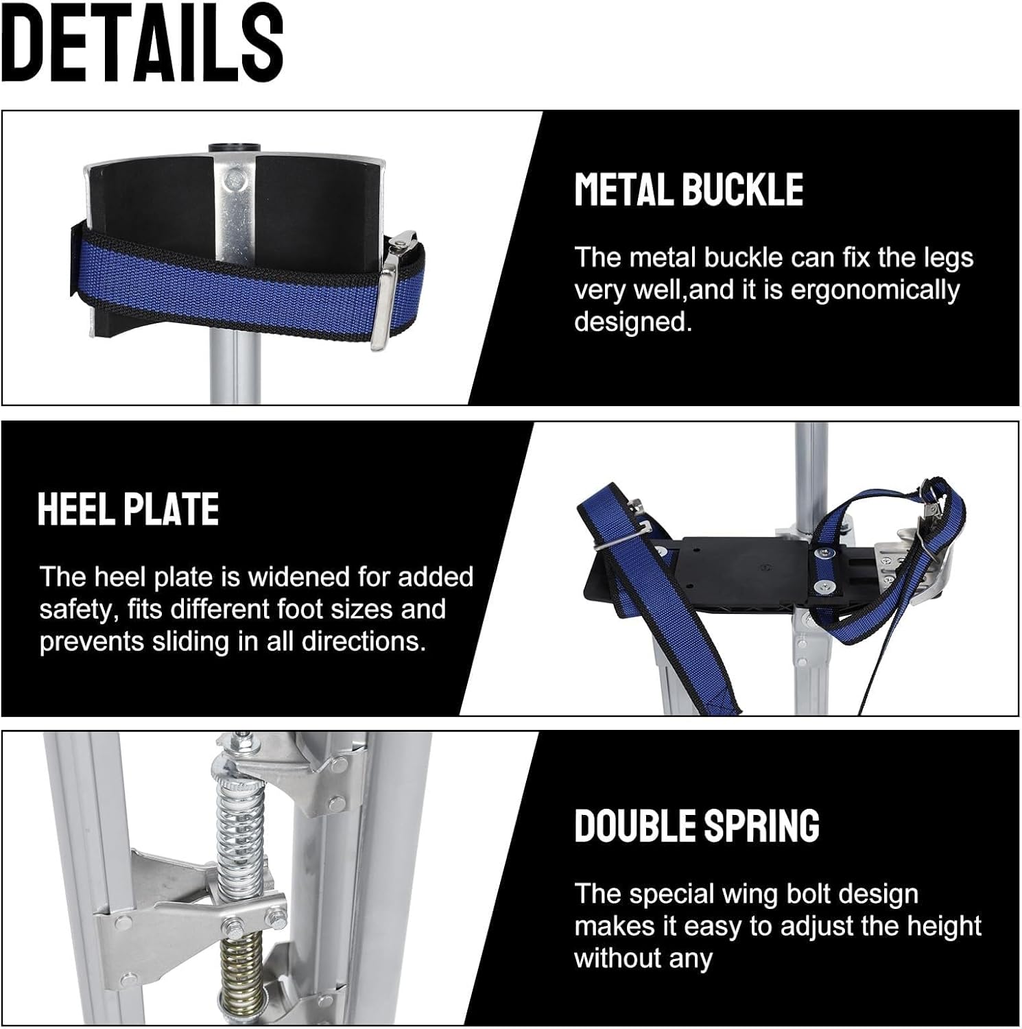 36" 50" Black Drywall Stilts Aluminum Tool Stilt with Protective Knee Pads Portabl Adjustable for Painter Walking(Silver,24" 40")