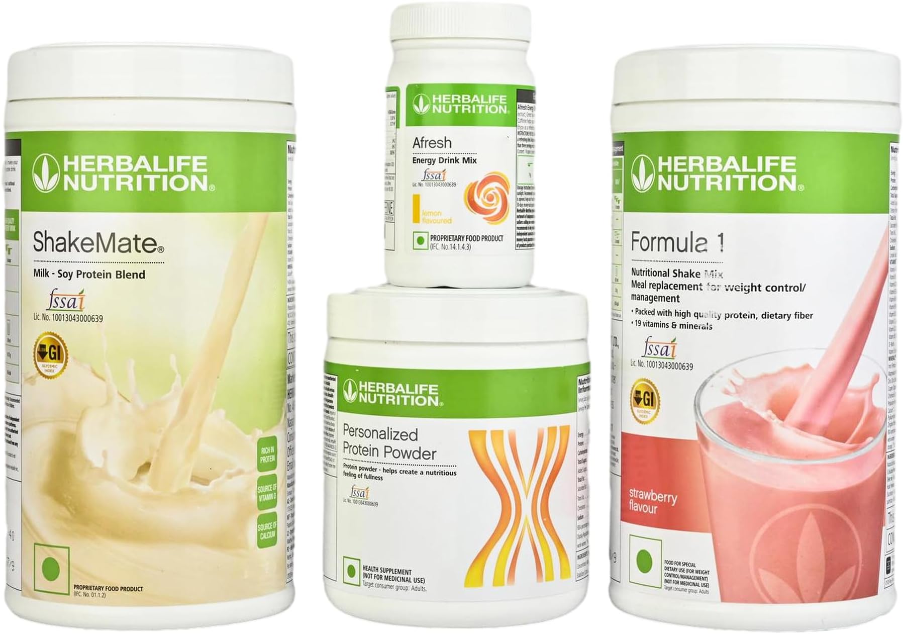 Formula 1 Shake Strawberry 500g, Protein 200Gram, Afresh Lemon 50g, ShakeMate 500gNutrition Drink (Pack of 4, Strawberry, Lemon Flavored)