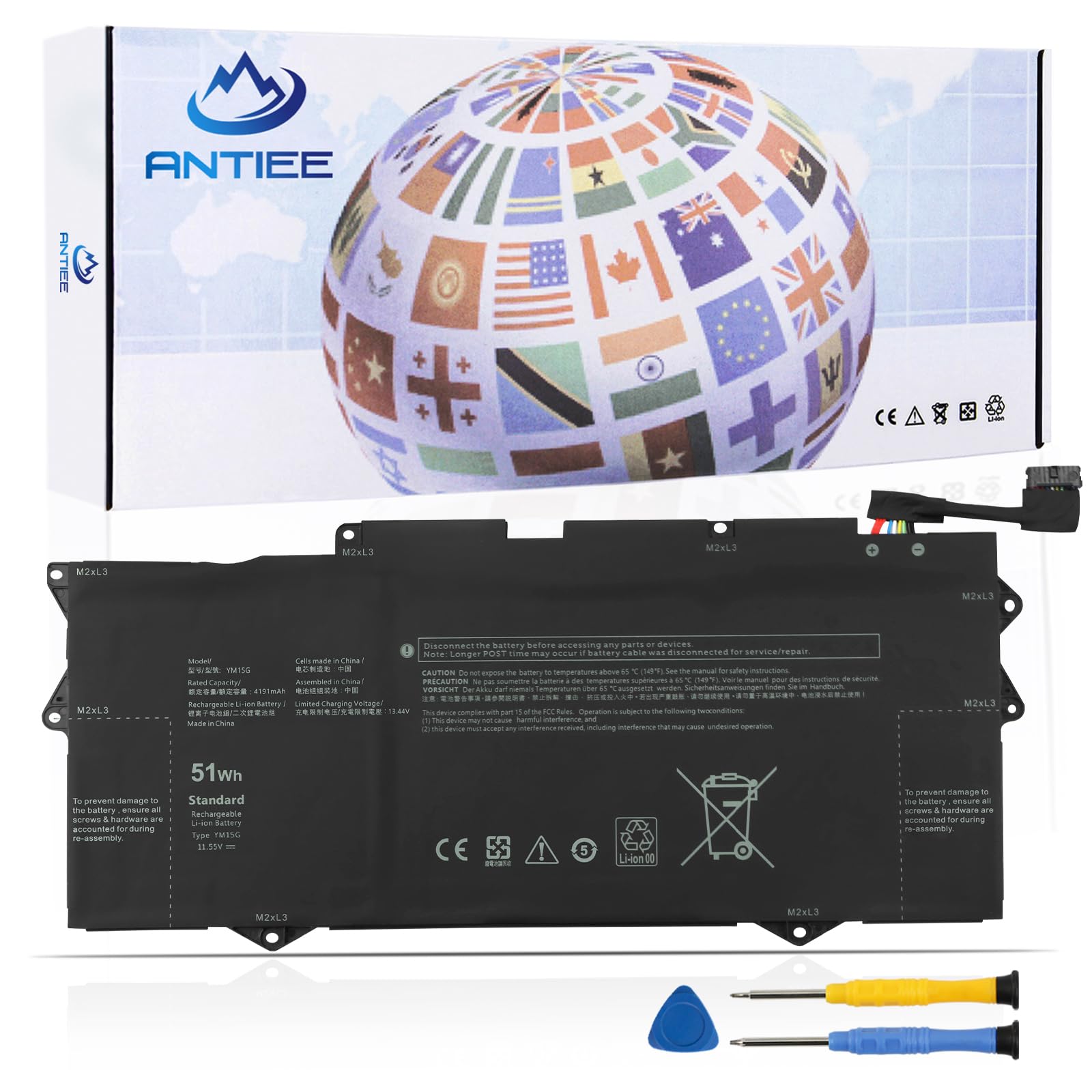 ANTIEE YM15G Laptop Battery Replacement for Dell XPS 13 9315 Series (Not for 9315 2-in-1) 9315-P1708LTW 9315-D1705S 9315-C0NNP 9315-WP01KR 0G9FHC G9FHC 0W6D4H W6D4H 11.55V 51Wh 4191mAh