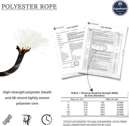 Miniatura 5 de Arborist - Cuerda de toro negra (12 pulgada x 150 pies), cuerda trenzada de poliéster para arborista, 48 hebras para trabajo en árboles, campamento