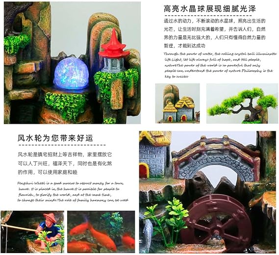 Tabletop Water Fountain, Desktop Fountain, Mini Waterfall, Resin, Indoor Fountain, Feng Shui, Hallway, Figurine, Interior, Stylish, Humidifier, Flowing Water, LED Light, Crafts, Good Luck