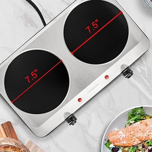 Miniatura 6 de Ovente - Quemador eléctrico doble infrarrojo de 75 pulgadas de cerámica con 6 niveles de control de temperatura y base de acero inoxidable fácil de