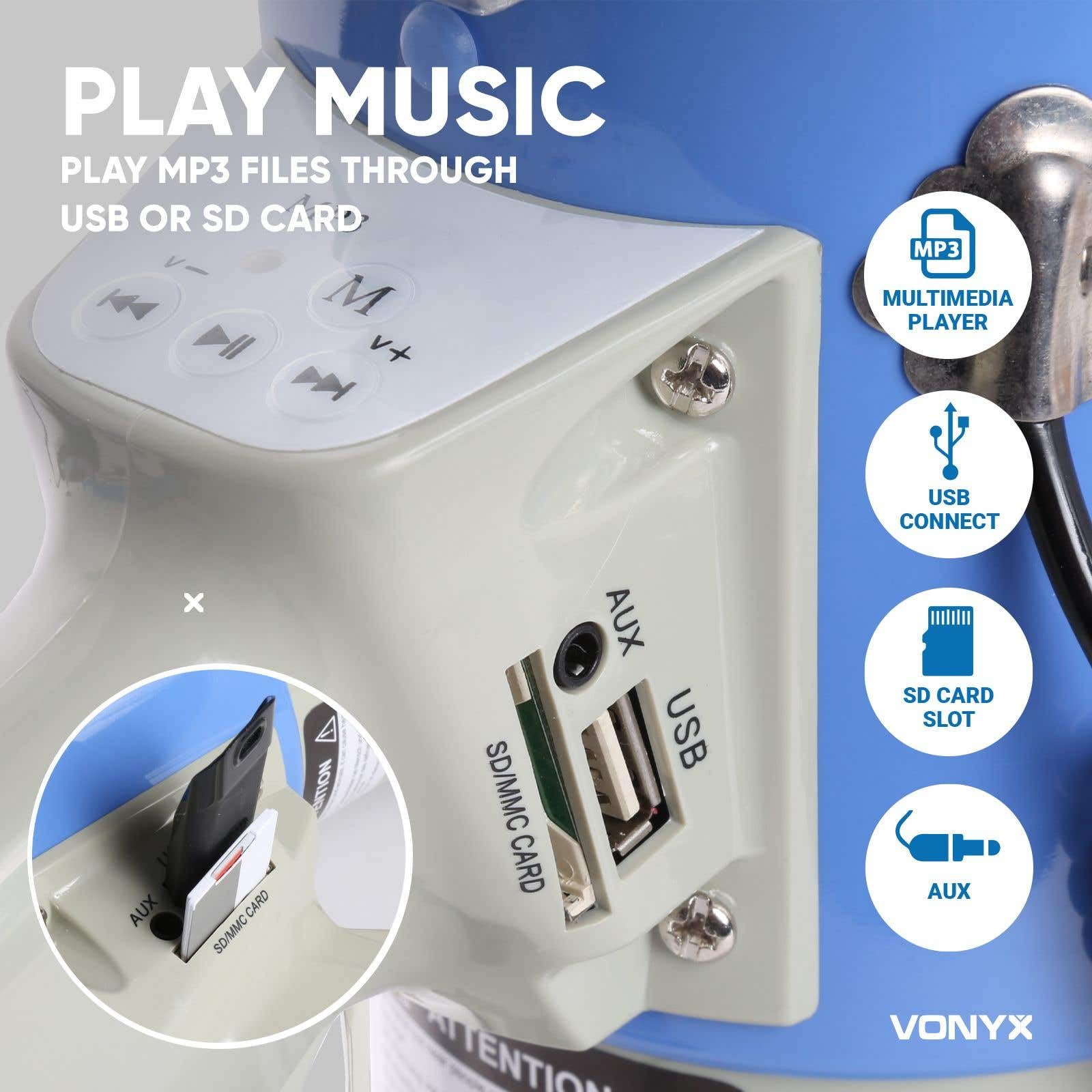 Vonyx MEG055 - Mégaphone Puissant 55W Bluetooth Avec Sirène, Portée 1 Km, Idéal Pour Manifestations, Matchs Et Événements Sportifs
