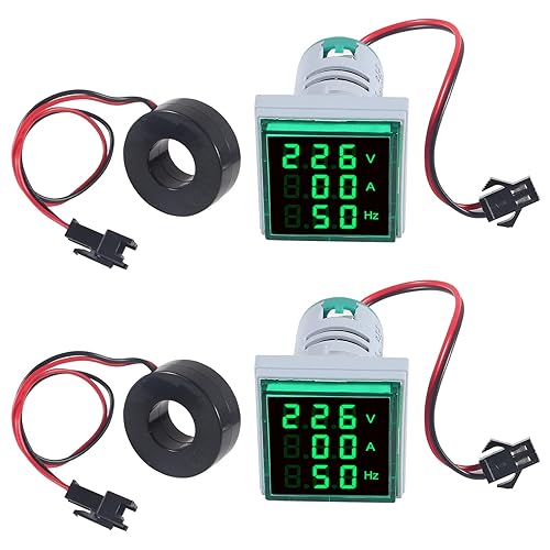 AITIAO 2PCS 3 en 1 Voltímetro Digital Amperímetro Indicador de Frecuencia AC 60-500V 0-100A 20-75Hz 0.866 in Cabeza Cuadrada Multifunción LED Amp
