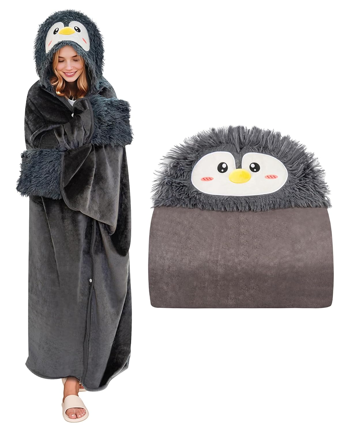 TOYSYM Wearable Hooded Blanket for Adults Fluffy Soft Warm Cozy Plush Flannel Throw & Sherpa Hoodie Cloak Wrap Gift for Adult TOYSYM Wearable Hooded Blanket for Adults Fluffy Soft Warm Cozy Plush Flannel Throw & Sherpa Hoodie Cloak Wrap Gift for Adult