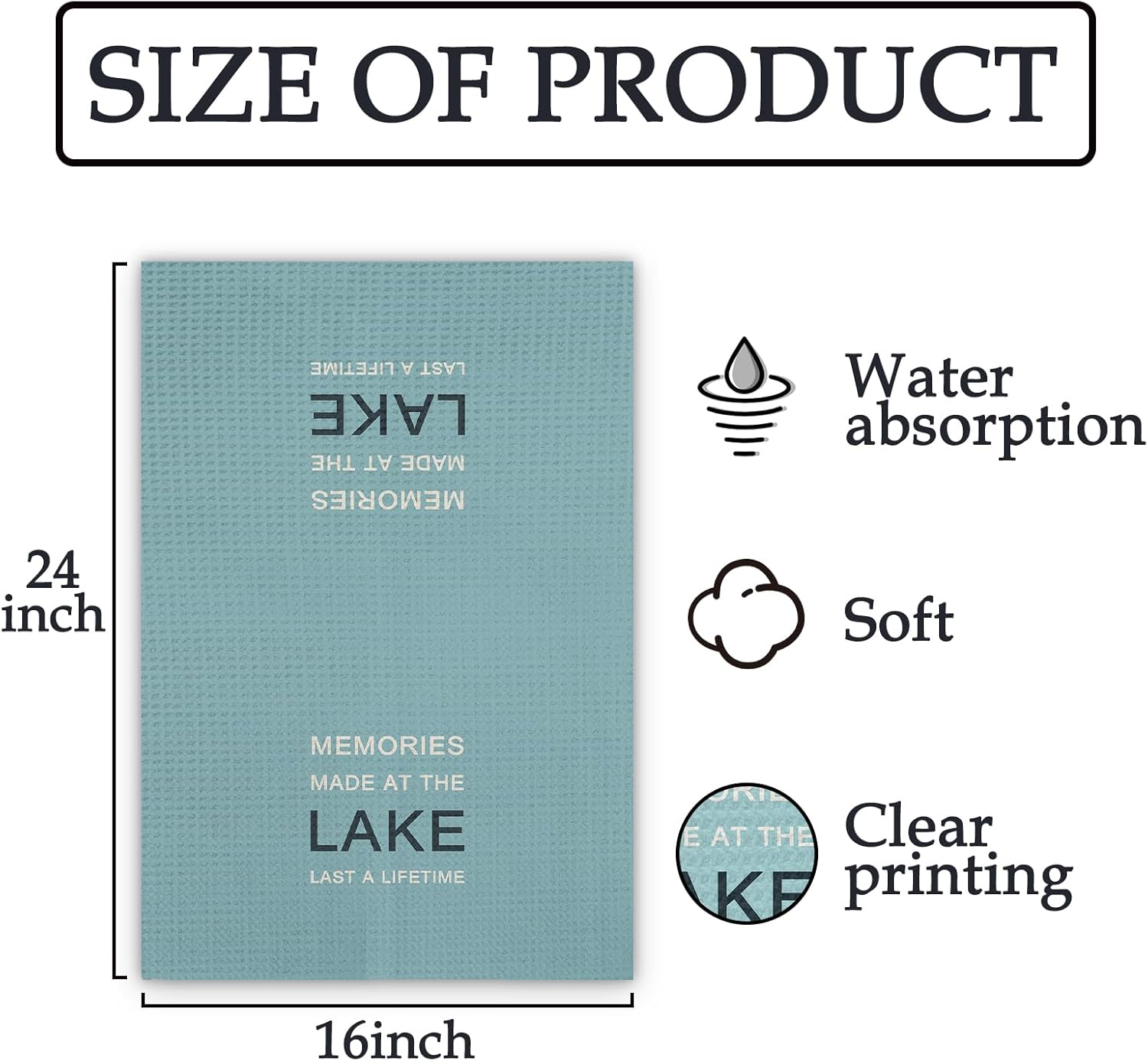 Blue Lake Lovers Gifts Kitchen Dish Towels, Memories Made at The Lake Decorative Hand Bathroom Kitchen Decor (16x24 Inch) - Image 7