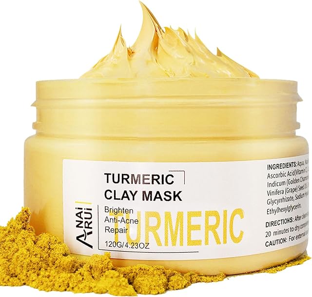 ANAiRUi Turmeric Vitamin C Face Mask with Turmeric and Kaolin Clay - Clay Facial Mask for Acne, Dark Spots and Wrinkles - Cleanse Face, Shrink Pores and Nourish Skin - Beauty Face Mask, Skincare, 120g