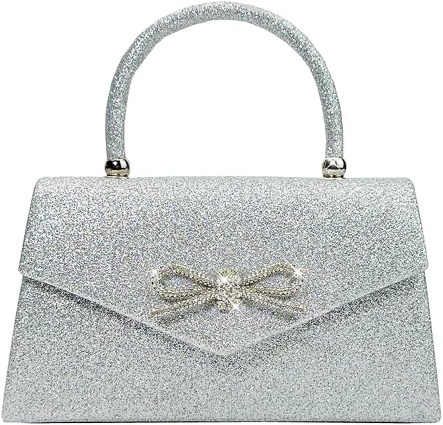 WOMGKDA Womens Glitter Rhinestone Evening Bag Sparkly Bow Clutch Purse Wedding Party Prom Cocktail Handbags, Silver3