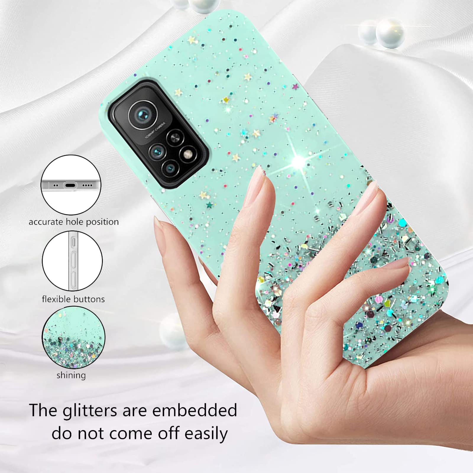 Custodia per Redmi Note 11s 4g Silicone Rosa, Effetto Glitter per Xiaomi Redmi Note 11 Cover Trasparente Brillante Morbida Sottile Case Regalo per Donne (Verde