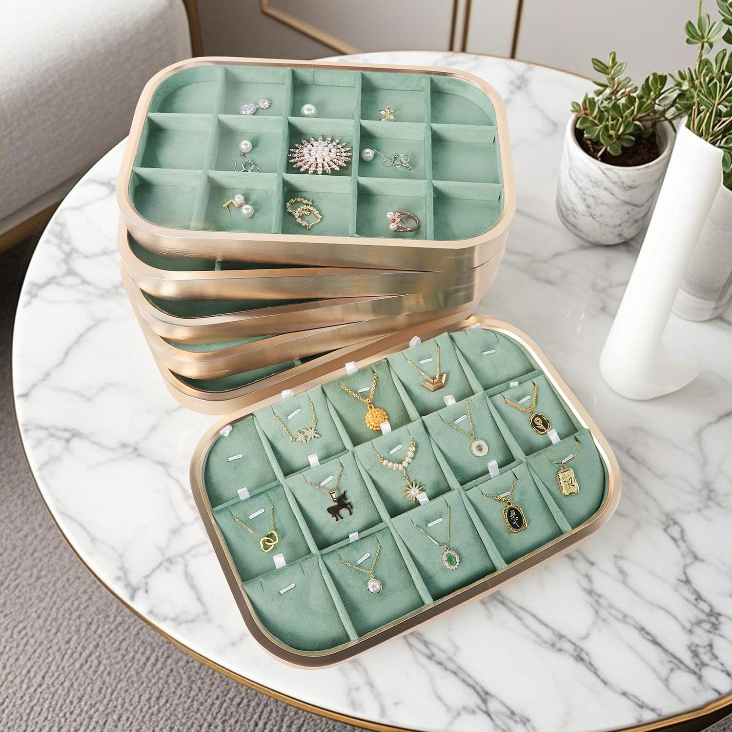 Vassoio organizer per gioielli, elegante vassoio impilabile esporre anelli | Espositore in lega di alluminio, ideale per cassetti, corridoi e comodini