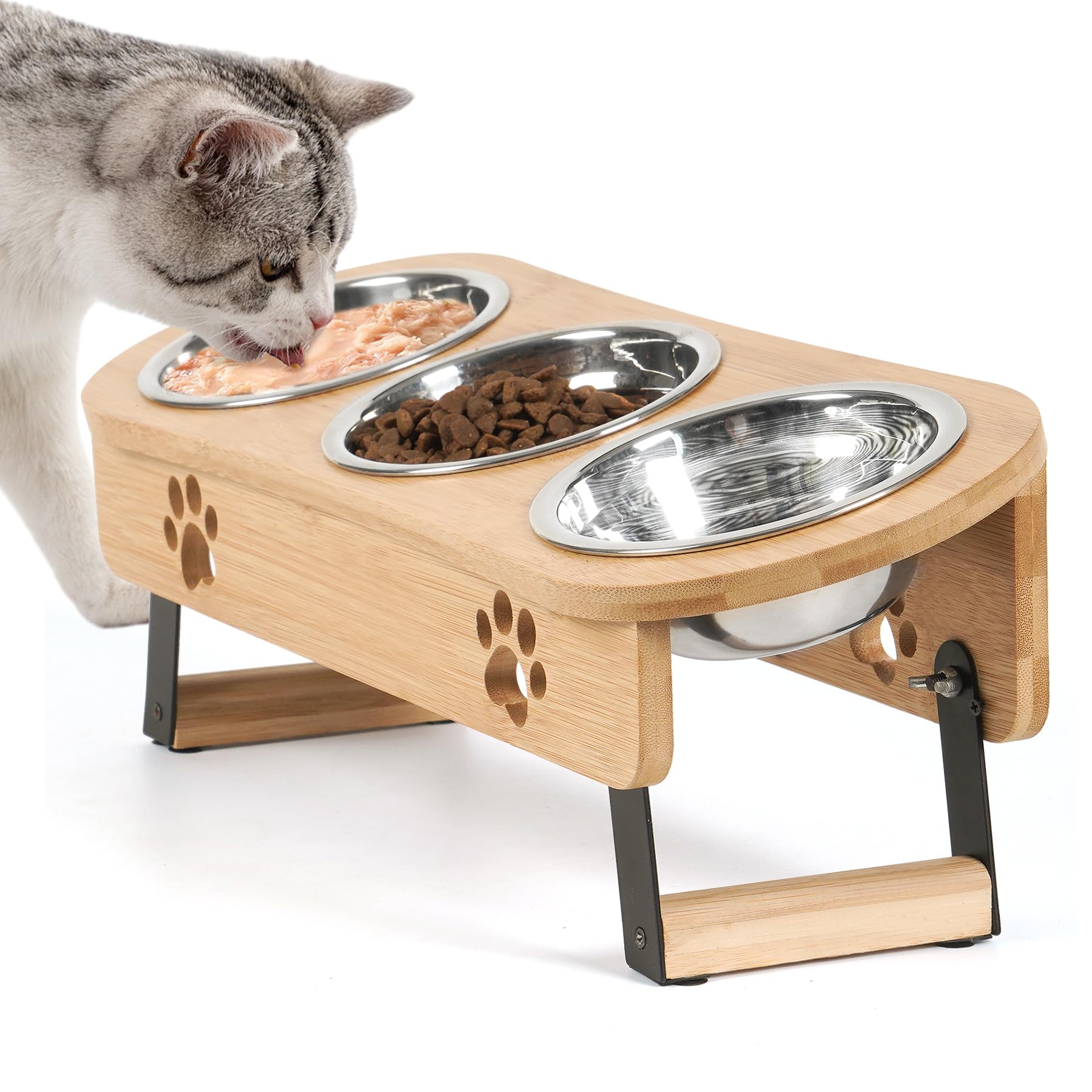 Futternapf Katze Erhöht - Futterstation Katzen 3er Set Näpfe Erhöht, Katzennapf Höhenverstellbar, Fressnapf Futterbar mit Ständer Edelstahl Näpfe für Wasser Futter - erhöhter Futternapf Katze