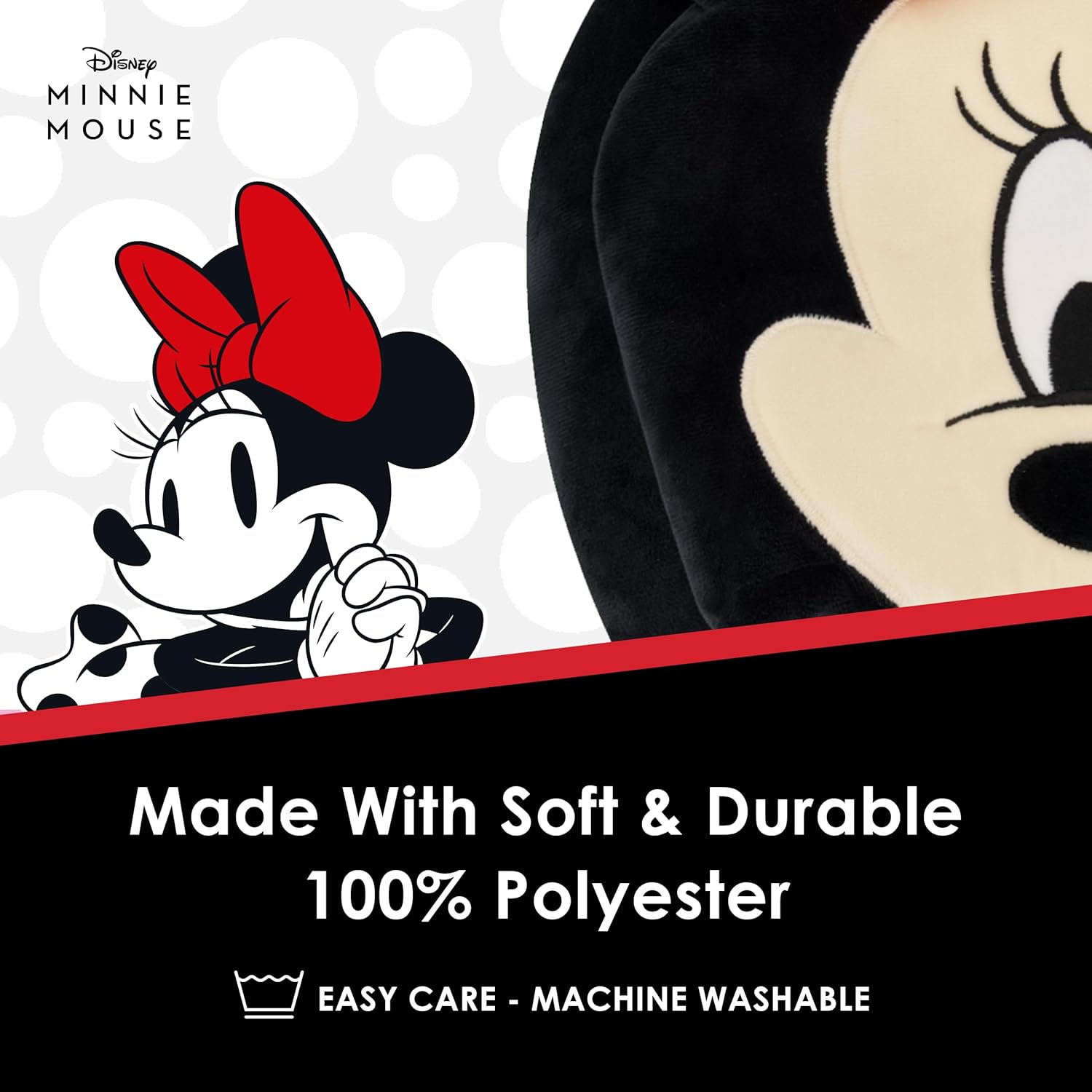 FUL Disney Minnie Mouse Hooded Neck Pillow with 3D Ears, Travel Accessories for Airplane, Car and Office, Comfortable and Breathable, Black