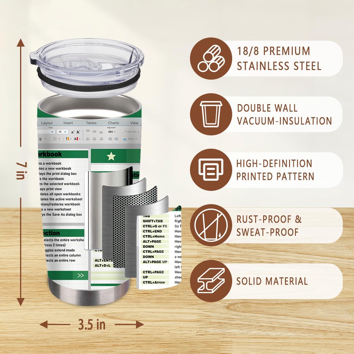 the Office Gifts, 20oz Shortcut Key Tumblers with Straw, Accountant Gift for Coworkers, Excel Shortcuts Cheat Sheet Spreadsheet Tumbler Gifts for Thanksgiving Christmas, 1 PCS - Image 4