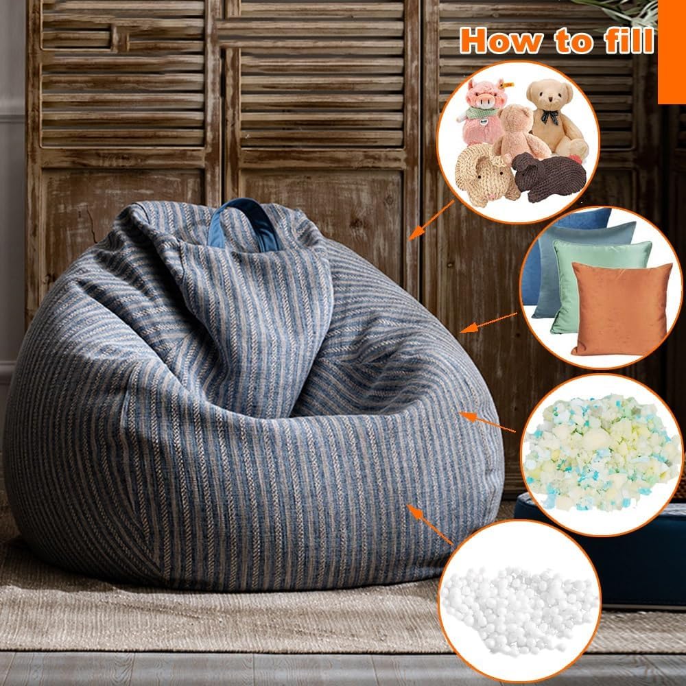 Bean Bag Chair Cotton Linen Bean Bag Chair Cover (No Filler) For Kids And AdultsWashable Ultra Soft Pouf Ottoman Beanbag Chair Lazy Armchair Couch Floor Seating Living Room Furniture(Sky blue,100x120c