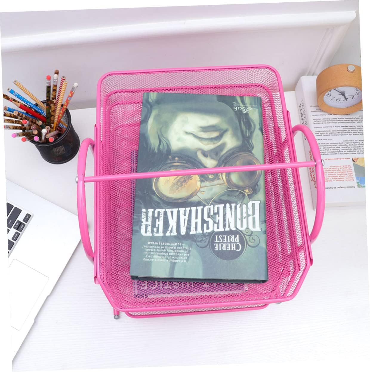 Pink 4 Layer Iron File Holder Desktop Storage Rack Organizer image 3