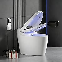 Vista 12 de Inodoro inteligente con rociador de agua caliente y secadora, inodoro de bidé de una pieza con funcionamiento automático de sensor de pie
