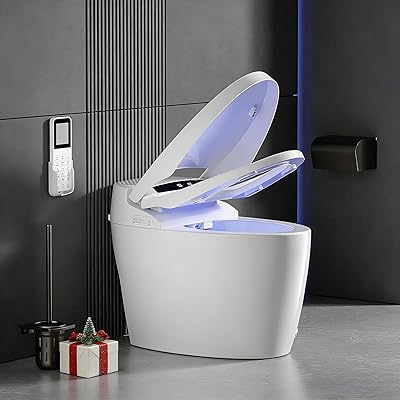 Smart Toilet with Warm Water Sprayer and Dryer, One Piece Bidet Toilet with Auto Dual Flush,Foot Sensor Operation,Heated Seat Smart with Built In Fahrenheit LED Display