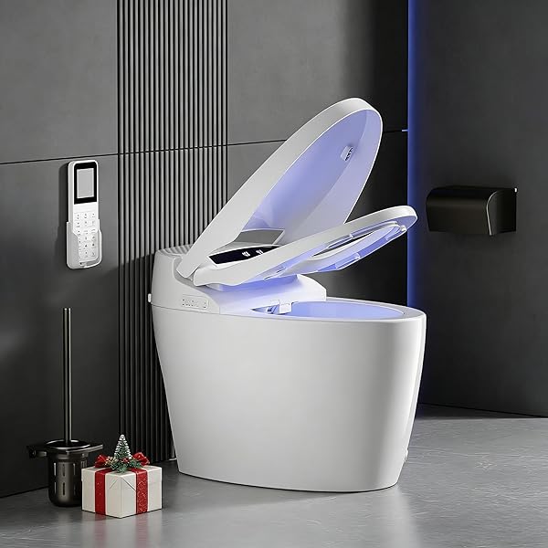 Smart Toilet with Warm Water Sprayer and Dryer, One Piece Bidet Toilet with Auto Dual Flush,Foot Sensor Operation,Heated Seat Smart with Built In Fahrenheit LED Display