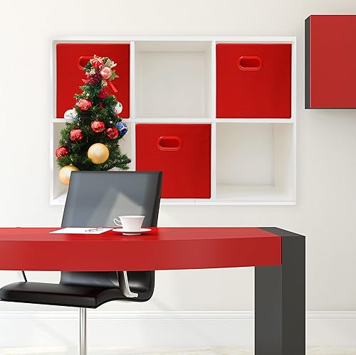 Miniatura 2 de Simple Houseware Contenedores de almacenamiento de cubo plegables con asas, de 11 pulgadas, rojos, paquete de 6, organizadores de cubos de tela para