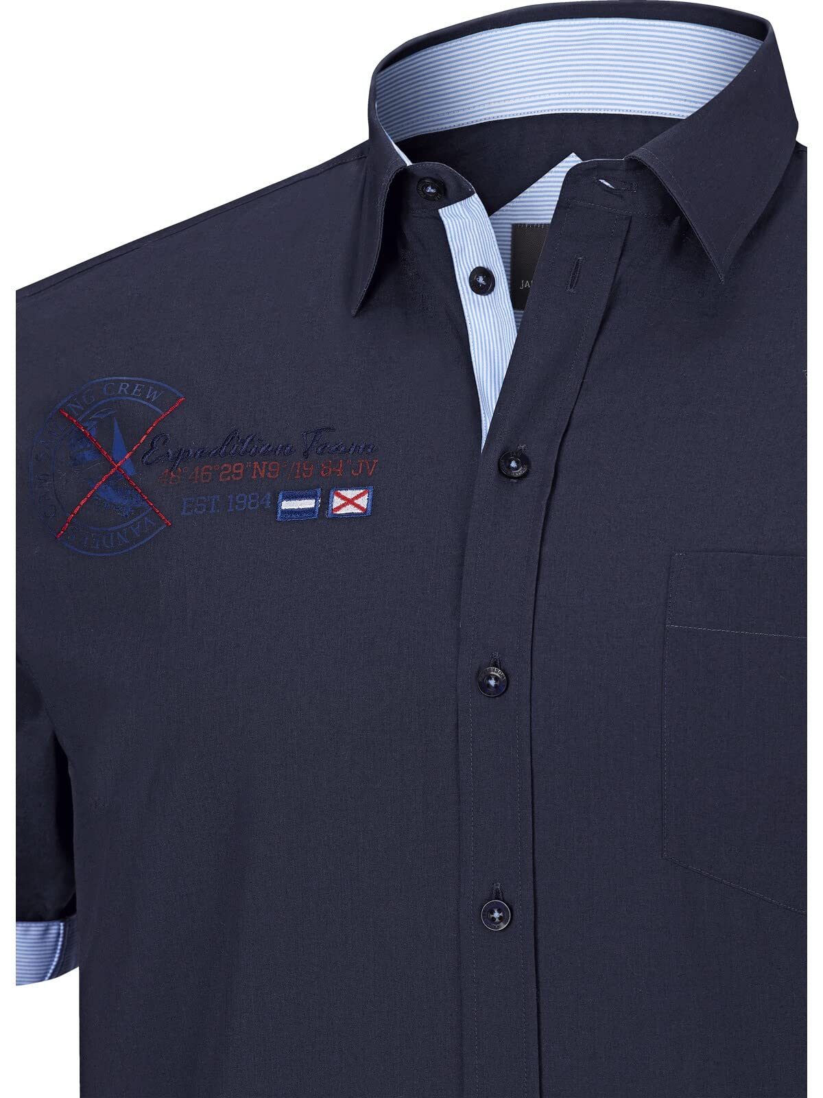 Jan Vanderstorm Herren Hemd Fynnjard | kurzarm mit Kentkragen, einfarbig mit Kontrast-Details | maritimes Freizeithemd | 100% Baumwolle | große Größen L-7XL