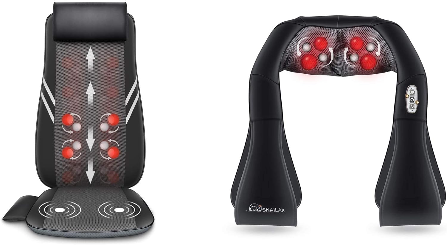 Snailax Shiatsu Back Massager for Chair Neck Massager Bundle - Rolling Kneading Massage Seat Cushion with Heat, Massage Chair Pad, Electric Body Massager for Back Pain Relief