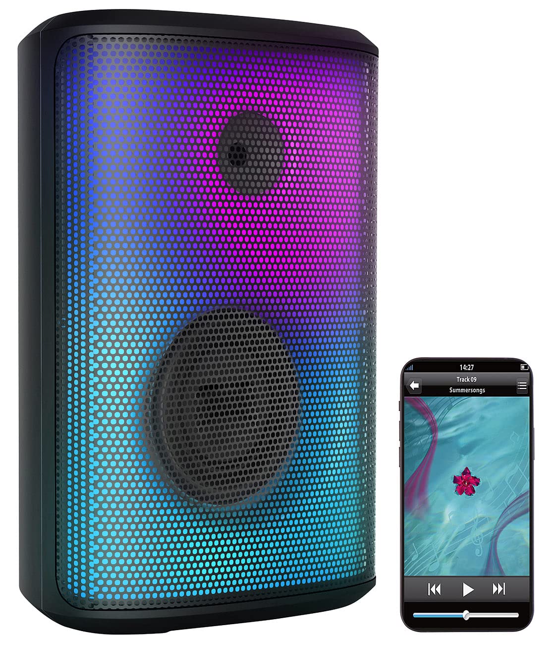auvisio Musikbox: Mobile Outdoor-PA-Partyanlage & -Bluetooth-Boombox, Lichteffekte, 200W (Karaoke Box, Karaoke Maschine, DJ)