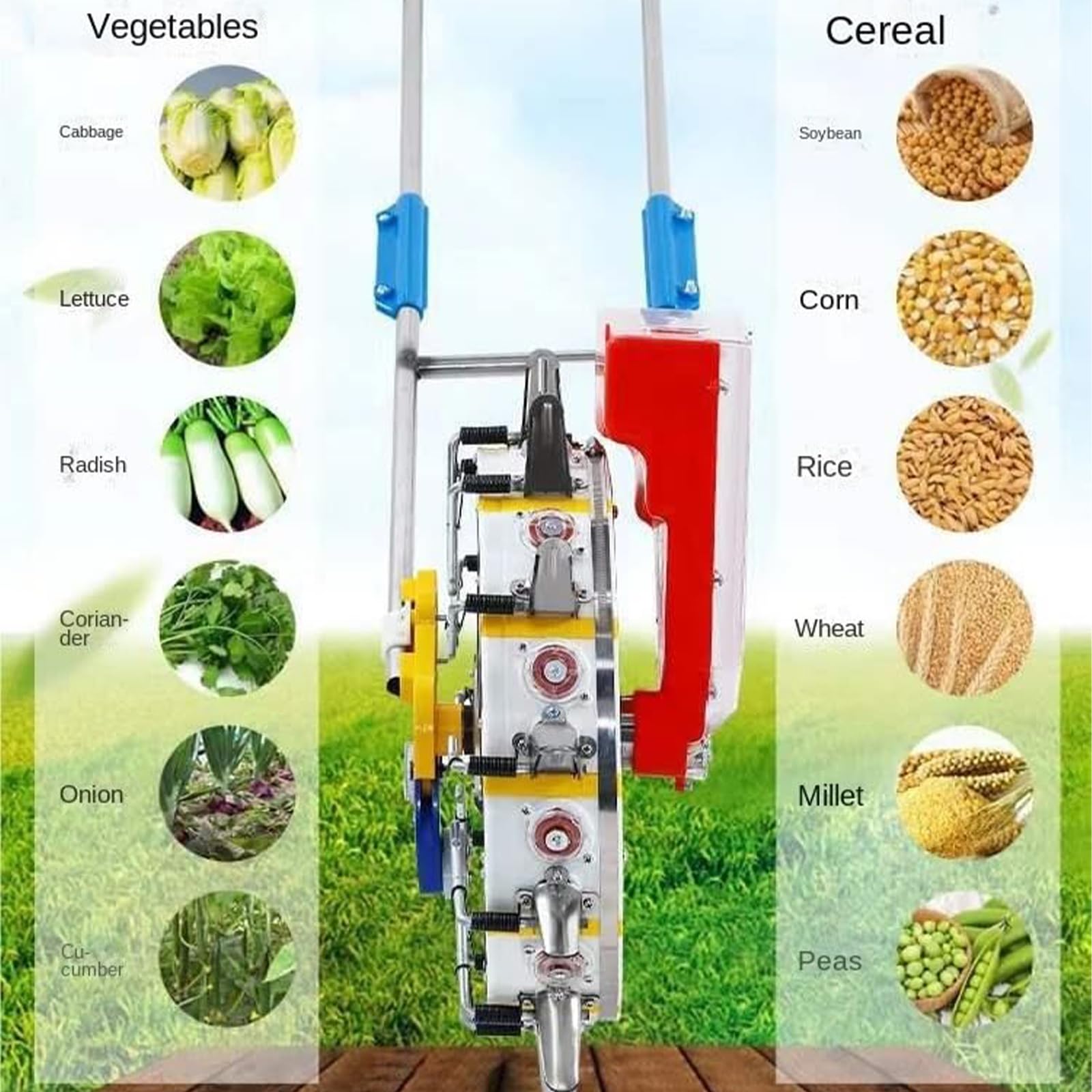 Sembradora de jardín de Empuje Manual, sembradora de maíz, para Soja Maní Maíz Algodón de Soja, 1.38-3.07 en Profundidad de siembra, Puede sembrar 1-2 Semillas a la Vez
