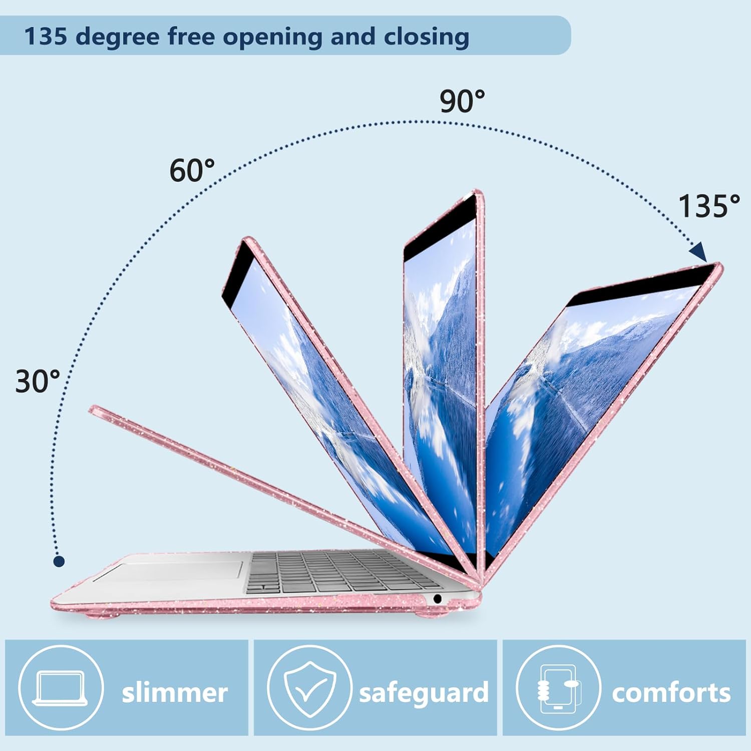 MecBevia Compatible with MacBook Air 13.3 inch Case 2021-2018 Release A2337 M1 A2179 A1932 Touch ID, Plastic Hard Shell&Keyboard Cover&Screen Protector&Webcam Cover&Type-C Adapter, Sparkly Pink - Image 5