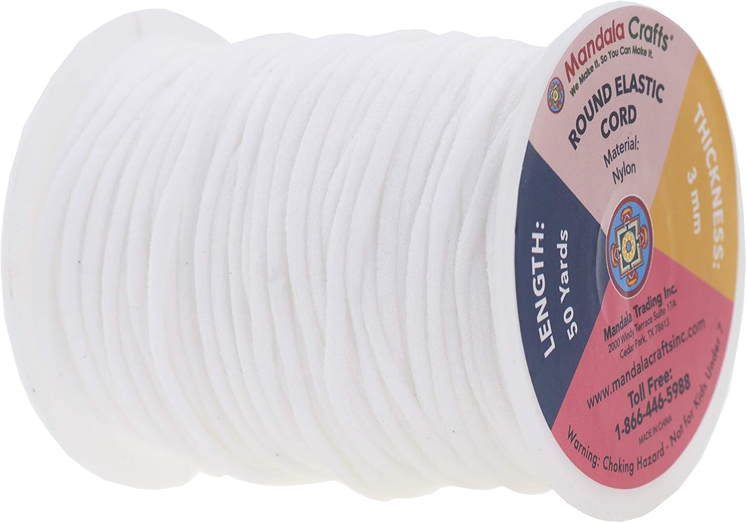 Elastic String for Masks 1/8 Inch Elastic Cord for Mask Ear Loops; 3mm 50 Yards White Round Elastic Band by Mandala Crafts