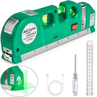 AikTryee USB Rechargeable Laser Level - Cross Line Horizontal Vertical Green Laser for Picture Hanging, Cabinets, Tiles, Walls