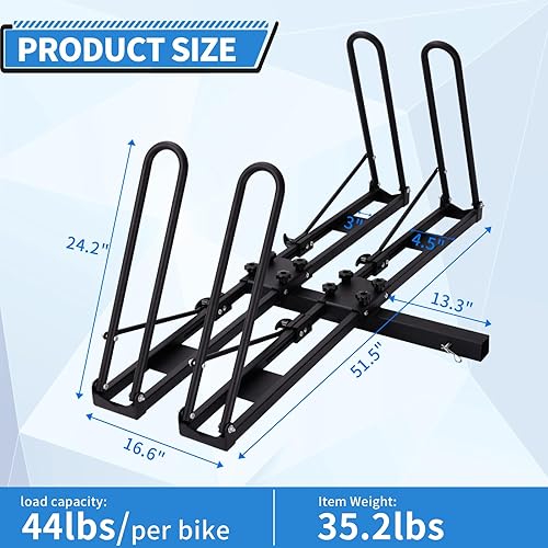 Miniatura 3 de Portabicicletas plegable, plataforma de 2 portabicicletas para coche y SUV, instalación sin herramientas, se adapta a receptores de 2 pulgadas