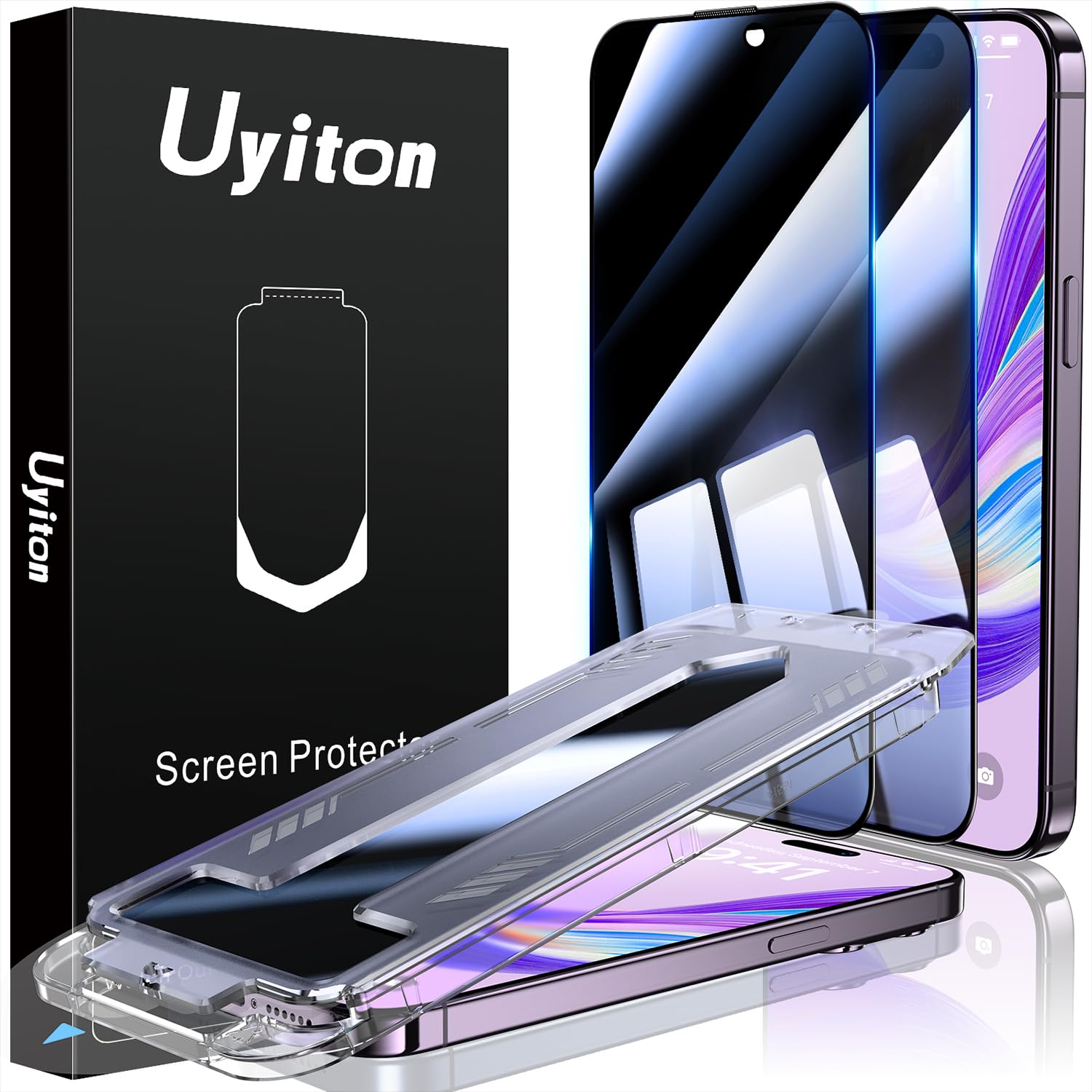 Uyiton for iPhone 14 Pro Max Privacy Screen Protector UnBreak-Glass, 28°Anti-Spy [Easy Fit] [Zero Bubble] Shatterproof Full Coverage Scratch Resistance 9H Private Tempered Glass Screen Cover, 2 Pack