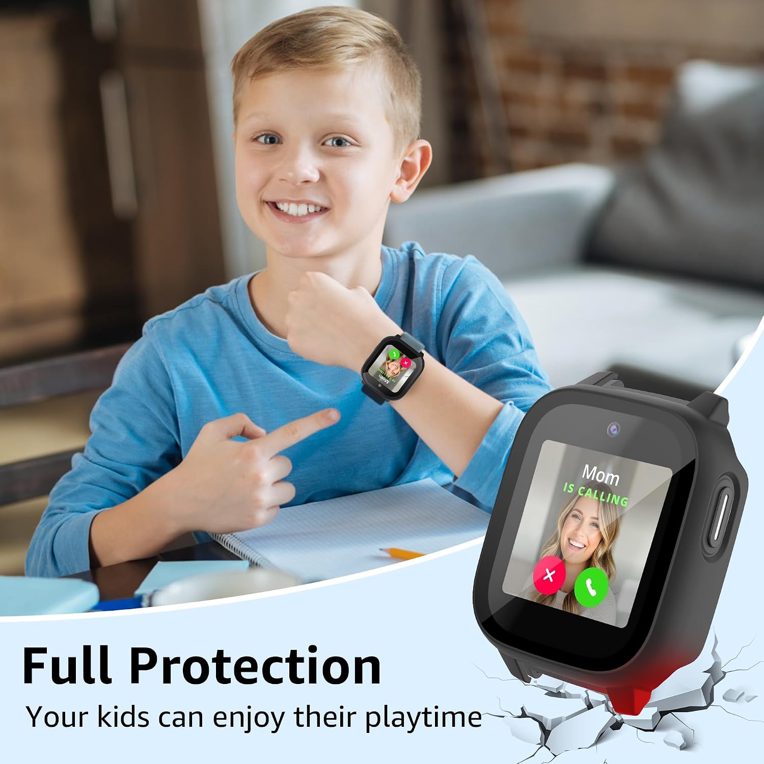 4 Pack Case for Cosmo JrTrack 5 Kids Smart Watch with Tempered Glass Screen Protector, Shockproof Hard PC Bumper, Magnetic USB Charging Cable, Scratch Resistant Protective Cover