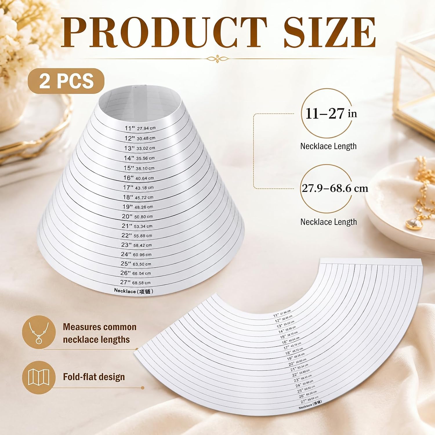 Whimsibelle 2 Pack Foldable Necklace Sizer Measuring Tool, 11 to 27 in