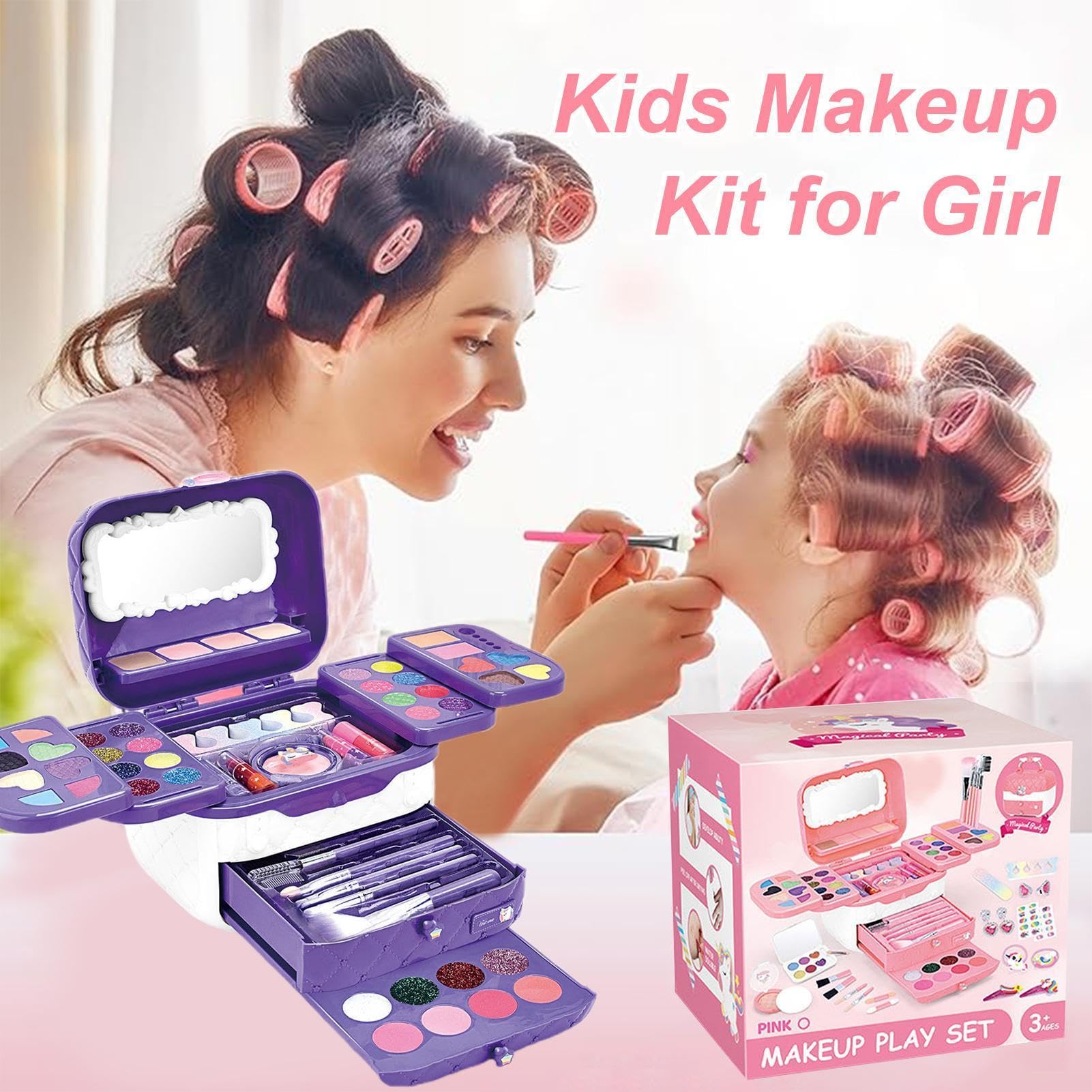I bambini giocano a truccarsi, truccarsi con i giocattoli Trucco lavabile | Set di trucchi per giocare con i bambini con specchi per il compleanno di Natale, set di trucchi giocattolo pe