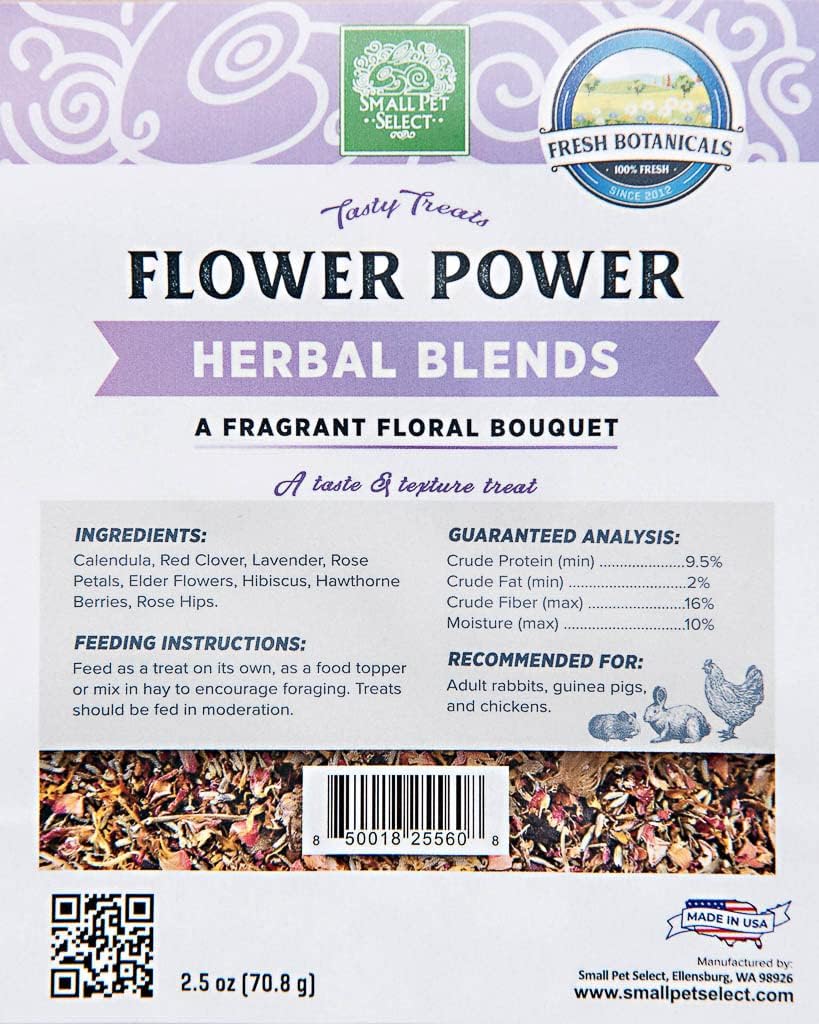 Small Pet Select - Flower Power Herbal Blend, a Natural Herbal Treat for Rabbits and Guinea Pigs, 2.5oz