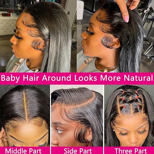 Miniatura 2 de Pelucas de cabello humano con encaje frontal transparente HD de 13 x 4, pelucas de cabello humano prearrancado sin pegamento con abuelitos, densidad
