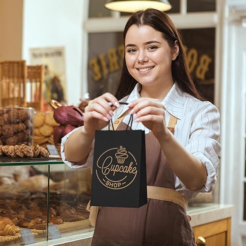 Miniatura 16 de MESHA Bolsas de papel grandes de 10 x 5 x 13 pulgadas, bolsas de papel kraft para compras con asas, paquete de 50 bolsas de regalo grandes, bolsas