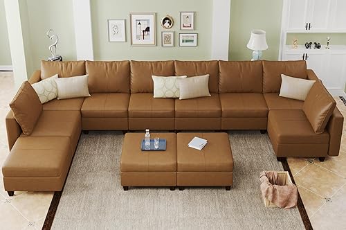 Miniatura 50 de EASE MOOSE Modualr - Sofá modular en forma de U con otomanas de almacenamiento, sofá modular de piel sintética gris, blanco y Blanco