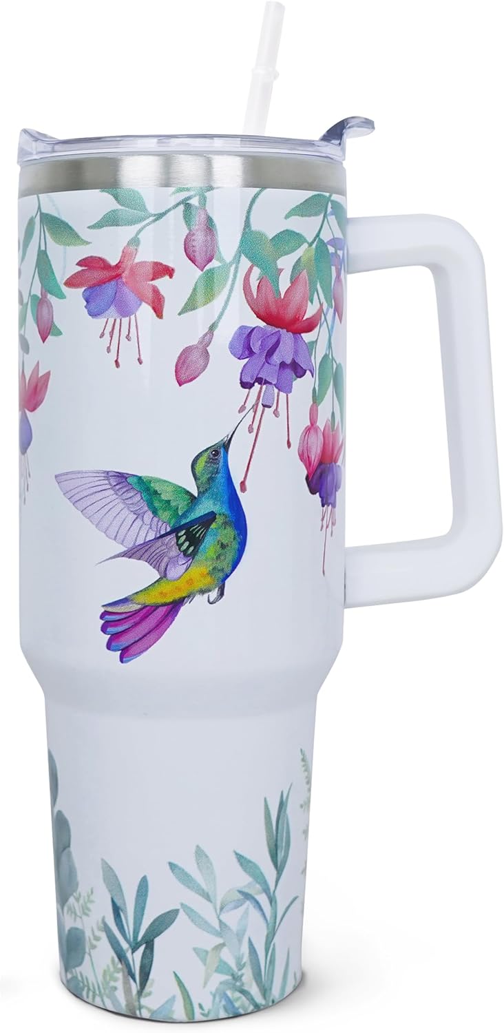 ZNYYZYBA 40 oz Tumbler with Handle and Straw, 40oz Hummingbird Tumbler with Handle Insulated Leak Proof Travel Coffee Mug, Reusable Stainless Steel Tumblers