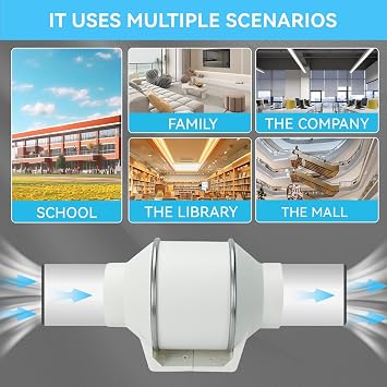 MissHoney 6 Inch Inline Duct Fan Exhaust Fan Ventilation Air Duct 390 CFM Intake Fan Window Vent High Efficiency Air Quiet Copper Motor For Vent Bathroom Ducting Vents Bathroom Grow Tents Hydroponics
