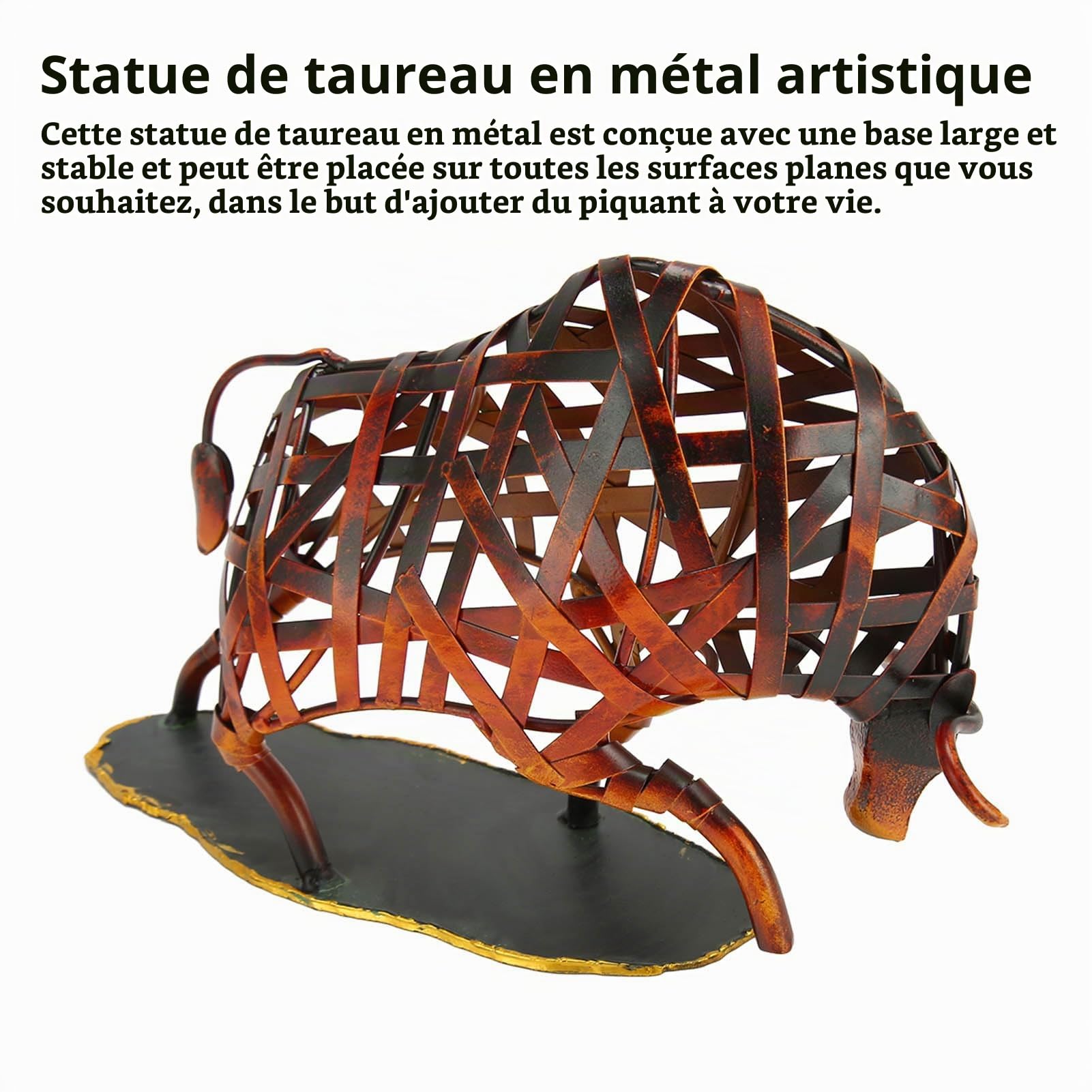 Statue De Taureau, Sculpture De Taureau De Wall Street en Métal, Style Rétro Creux, Sculpture décorative pour la Maison, Décoration De Table à Collectionner pour la Maison, Le Bureau