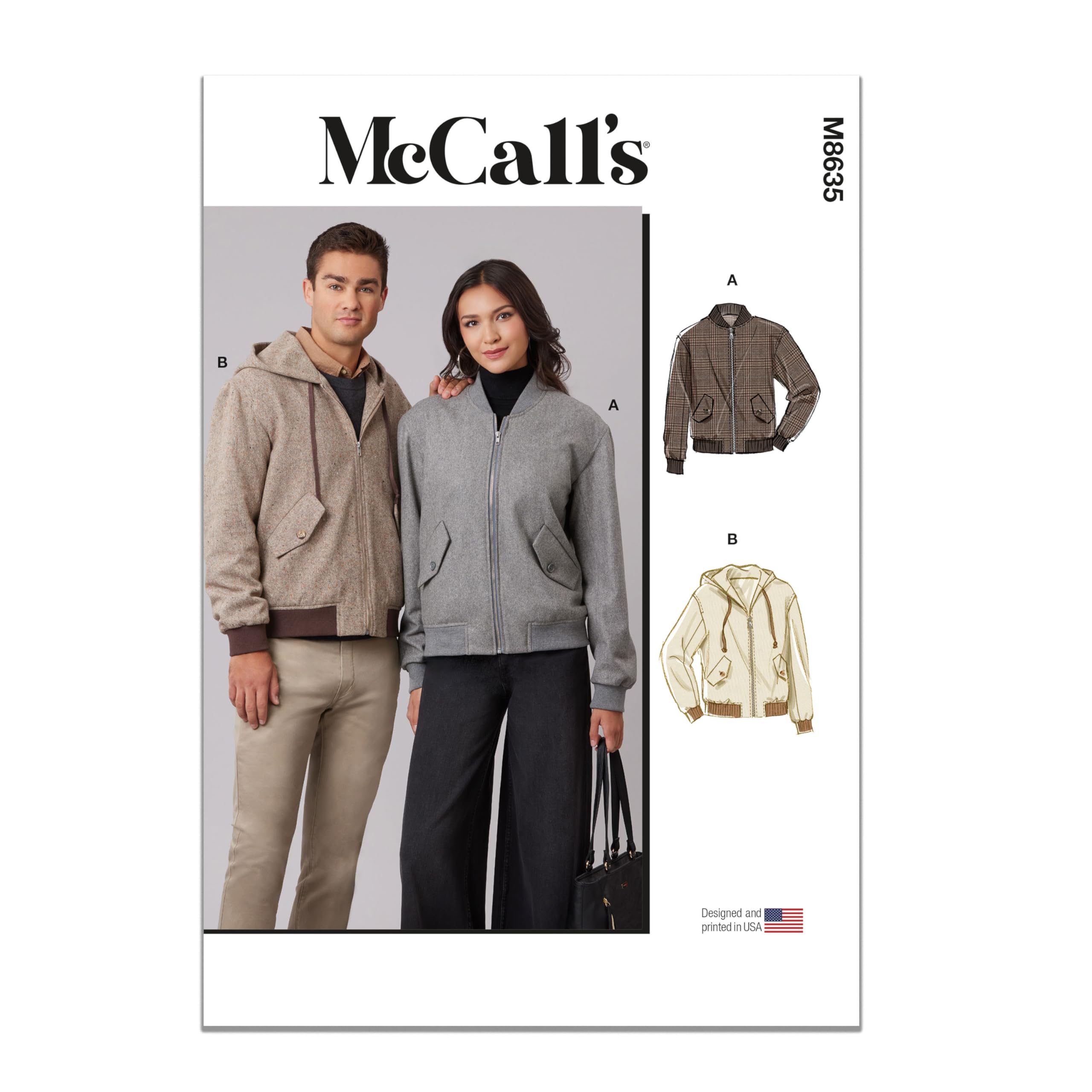 Patron couture veste bomber McCall's M8635 blouson capuche unisexe veste streetwear loisir
