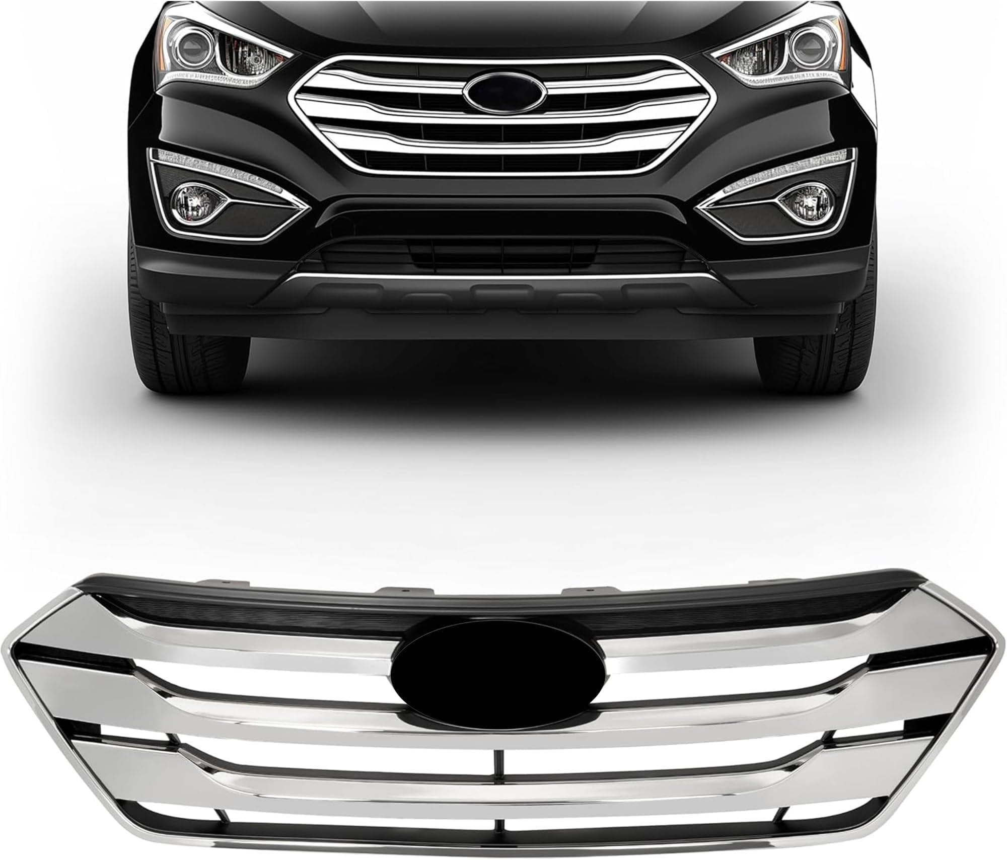 KUAFU Front Bumper Upper Grille Grill Compatible with 2013-2016 Hyundai Santa Fe Sport Replacement for HY1200163 Grille Grill Chrome Painted Silvery+Black ABS Plastic