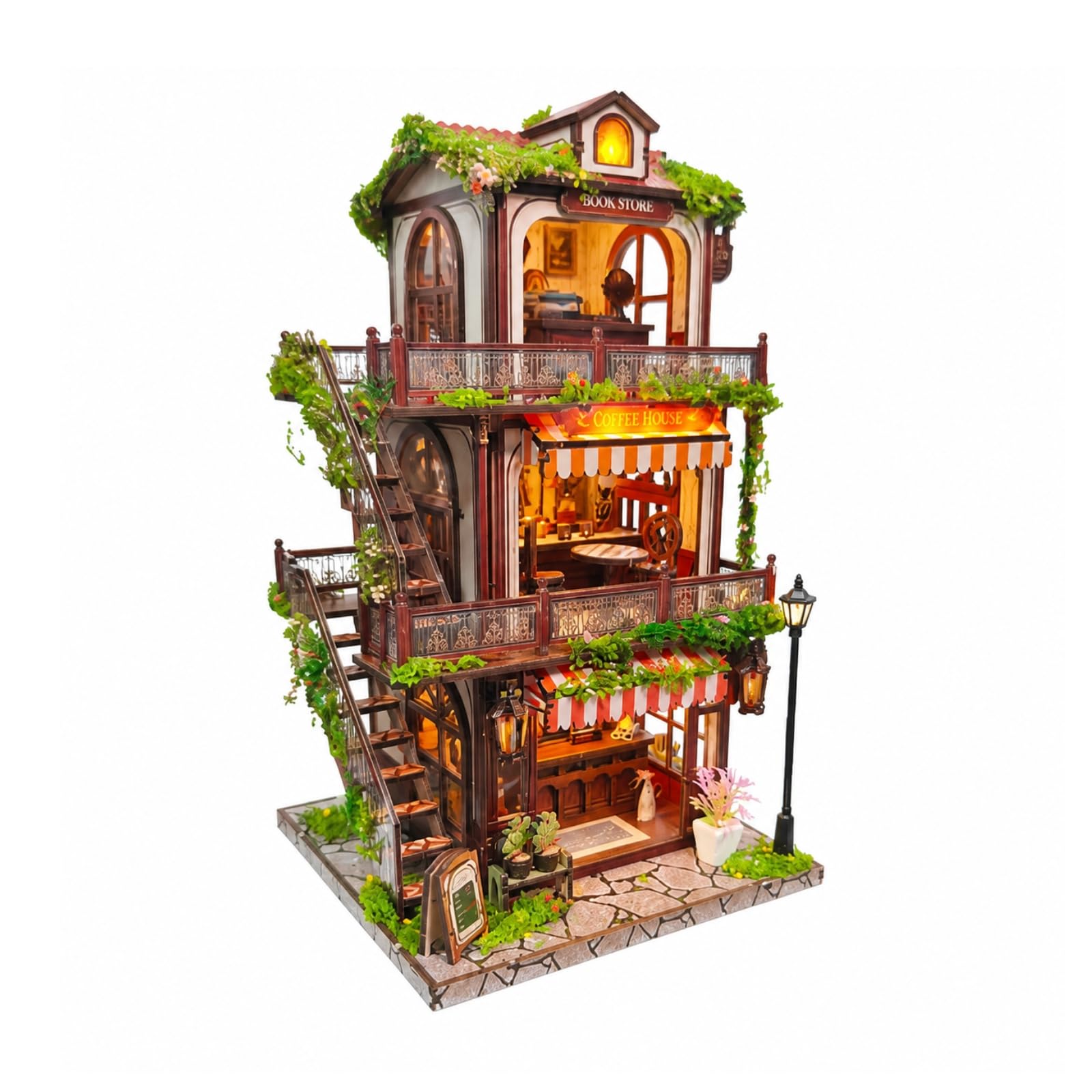 Kit Angolo Lettura in Legno Caffetria in Miniatura da Costruire Tagliato Al Modello 3D Legno con per Scrivania
